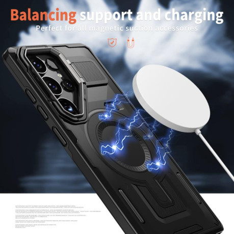 Противоударный чехол Shield Frame Holder MagSafe для  Samsung Galaxy S25+ 5G - черный