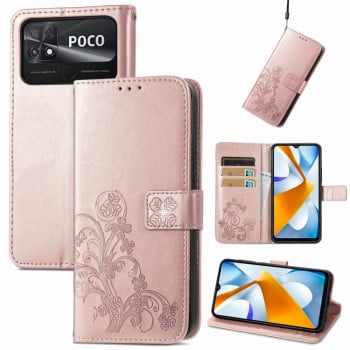 Чохол-книжка Four-leaf Clasp Embossed на Xiaomi Poco C40/Redmi 10c - рожеве золото