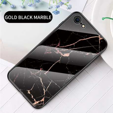 Стеклянный чехол Colored Painting Marble Pattern на iPhone SE 3/2 2022/2020/7/8 - черно-золотой