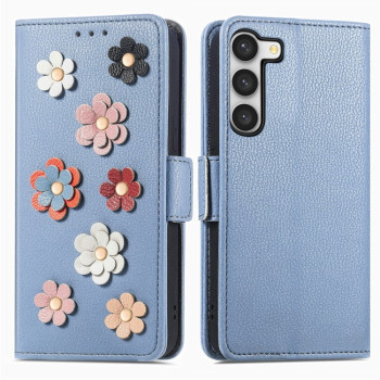 Чехол-книжка Stereoscopic Flowers для Samsung Galaxy S23+ 5G - синий