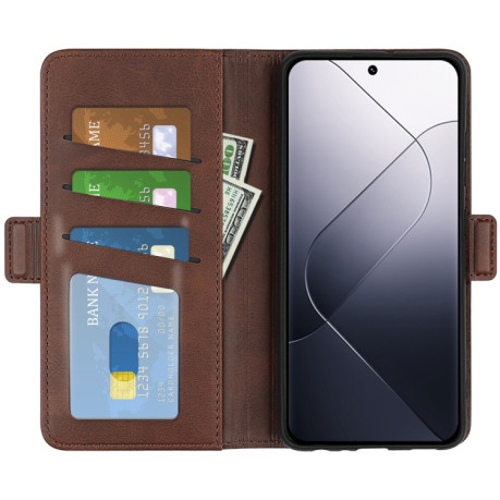 Чехол-книжка Dual-side Magnetic Buckle для Xiaomi 14 - коричневый