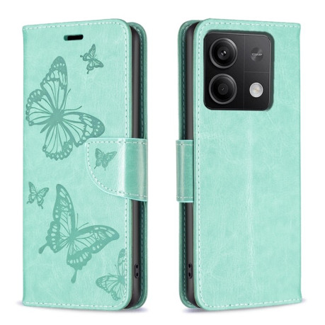 Чехол-книжка Butterflies Pattern на Xiaomi Redmi Note 13 5G - зеленый