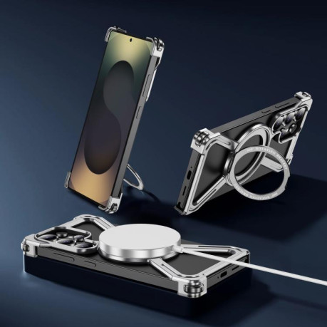 Протиударний чохол Titanium Alloy MagSafe Magnetic Airbag Shockproof для Samsung Galaxy S25 Ultra 5G - сріблястий