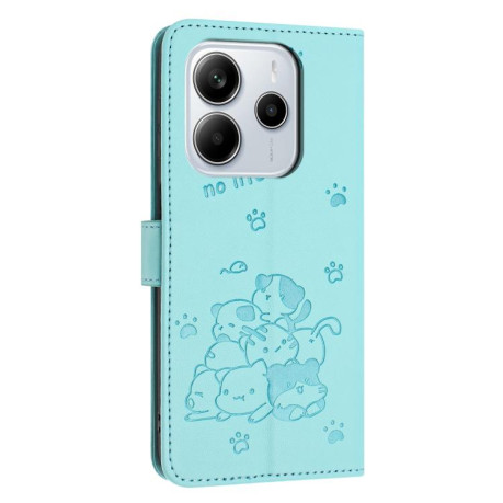 Чехол-книжка Embossed Kitten Phone Leather для Xiaomi Redmi Note 14 4G 164.84mm - зеленый