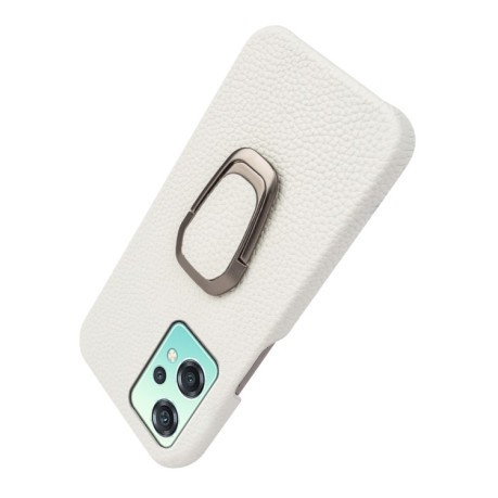 Противоударный чехол Ring Holder Litchi Texture для Realme 9 Pro/OnePlus Nord CE 2 Lite 5G - белый
