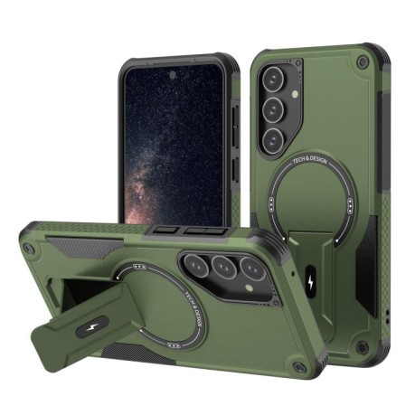 Противоударный чехол MagSafe Holder Armor PC Hybrid для Samsung Galaxy A16 4G / 5G - зеленый