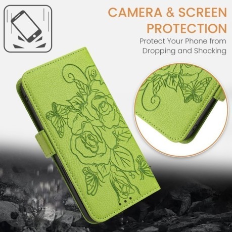 Чехол-книжка Embossed Rose RFID Anti-theft Leather для Xiaomi 14T - зеленый