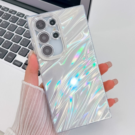 Противоударный чехол Plating Glitter Texture TPU with Lens Film для Samsung Galaxy S25 Ultra 5G - White Water Ripples