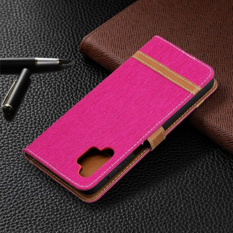 Чехол-книжка Color Matching Denim Texture на Samsung Galaxy A32 5G- пурпурно-красный