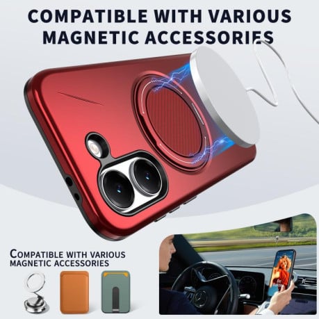 Чехол Metal Rotation Holder MagSafe TPU Hybrid PC с металлическим поворотным держателем и MagSafe на Xiaomi Redmi Turbo 5 5G / Poco X8 Pro 5G — красный