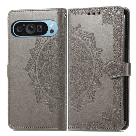 Чохол-книжка Mandala Embossing Pattern на Google Pixel 9 - сірий