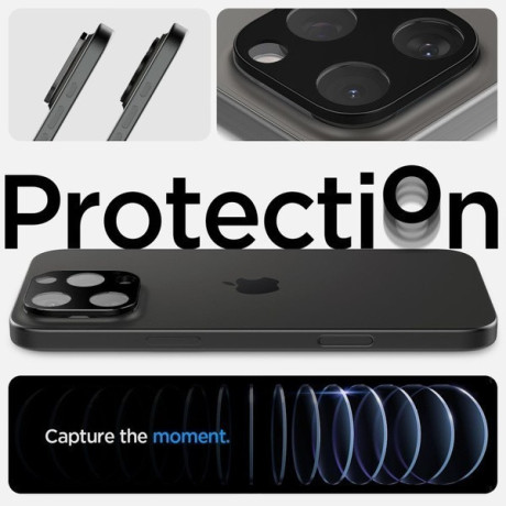 Комплект защитных стекол на камеру Spigen Optik.tR Camera Protector 2 pcs. для  iPhone 14 Pro / Pro Max / 15 Pro / Pro Max / 16 Pro / Pro Max - Black