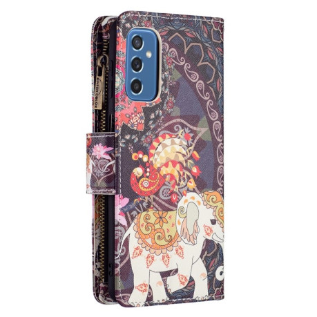 Чехол-кошелек Colored Drawing Pattern Zipper для Samsung Galaxy M52 5G - Flower Elephants