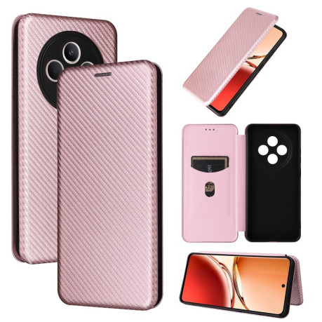 Чохол-книжка Carbon Fiber Texture на OPPO Reno12 F/12 FS 5G/4G - рожевий