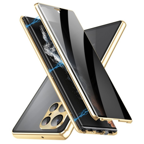 Двусторонний магнитный чехол Privacy Full Cover Magnetic Angular Frame для Samsung Galaxy S24 Ultra 5G - розовое золотой