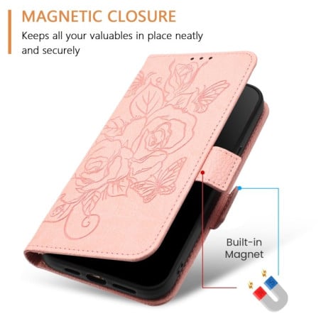 Чохол-книжка Embossed Rose RFID Anti-theft Leather для Realme GT 6T 5G Global - рожевий