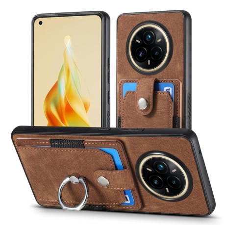 Чохол Retro Skin-feel Ring Card Wallet для Realme 14 Pro+ - коричневий