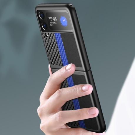 Противоударный чехол Carbon Fiber Texture Contrast Color для Samsung Galaxy Z Flip3 5G - красный