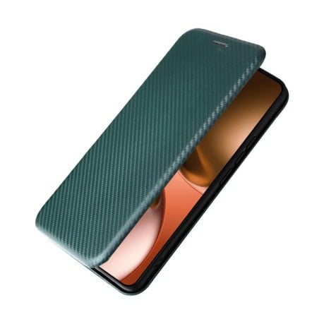 Чехол-книжка Carbon Fiber Texture на Realme GT 7 - зеленый