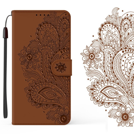 Чехол-книжка Peacock Embossed на Samsung Galaxy M51 - коричневый