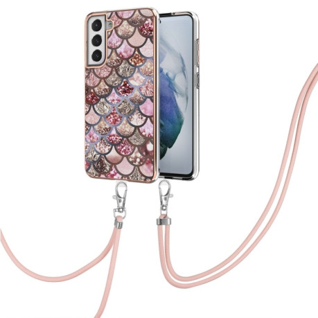 Противоударный чехол Electroplating IMD with Lanyard для Samsung Galaxy S21 FE - Pink Scales