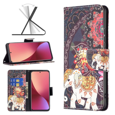 Чехол-книжка Colored Drawing Series на Xiaomi Mi 12 - Flowers Elephant