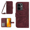 Чехол-книжка Skin Feel Sun Flower для OPPO Reno13 F/Reno13 FS - винно-красный