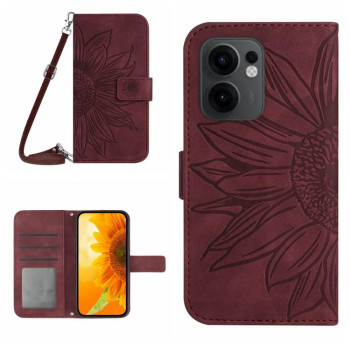 Чохол-книжка Skin Feel з малюнком соняшника на OPPO Reno13 F /Reno13 FS 4G/5G - винно-червоний