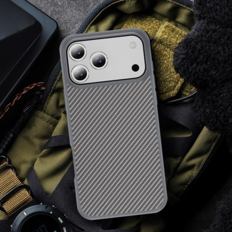 Ударозащитный чехол Carbon Fiber Texture Skin-feel Acrylic на iPhone 17 Pro Max - серый