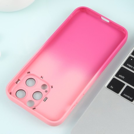 Противоударный чехол Gradient Starry Silicone Phone Case with Lens Film для iPhone 15 Plus - розово-красный