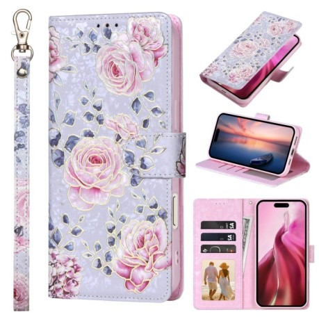 Чехол-книжка Bronzing Painting RFID для iPhone 16 Pro Max - Rose