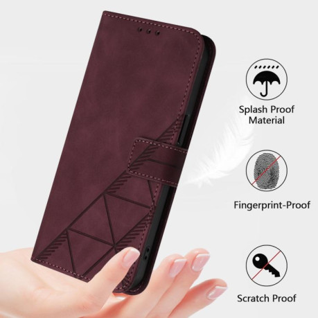 Чехол-книжка Crossbody 3D Embossed Flip Leather на Xiaomi Poco M7 Pro 5G - винно-красный