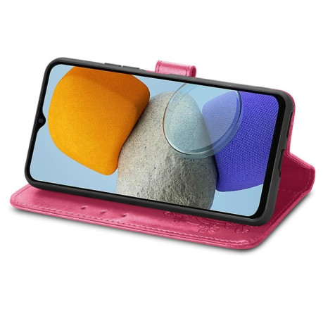 Чохол-книжка Four-leaf Clasp Embossed Samsung Galaxy M23 - пурпурно-червоний