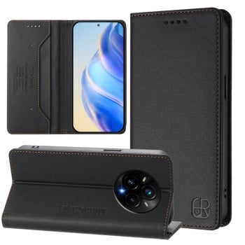 Чехол-книжка RC01 Dual-Folded Magnetic Suction RFID Leather на Realme 14 Pro+ 5G - черный