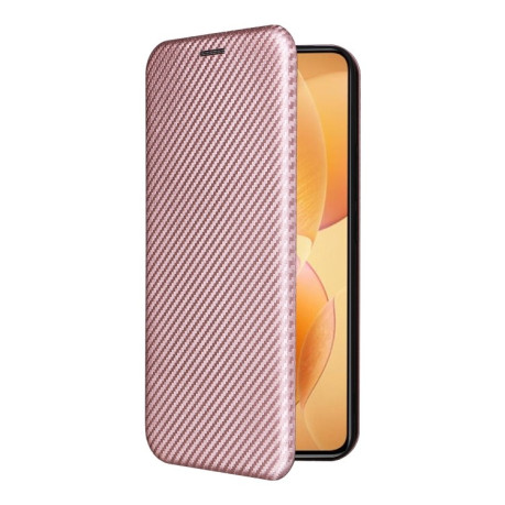 Чехол-книжка Carbon Fiber Texture на Xiaomi 14T Pro - розовый