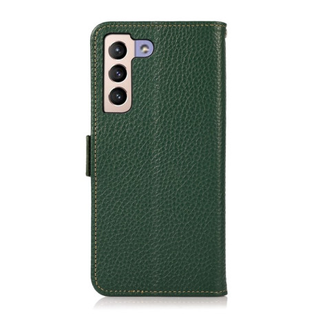 Кожаный чехол-книжка KHAZNEH Genuine Leather RFID для Samsung Galaxy S22 Plus 5G - зеленый