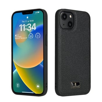 Противоударный чехол Fierre Shann Leather для iPhone 15 - Lychee Black
