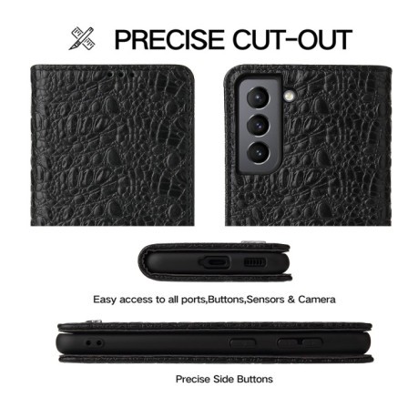 Шкіряний чохол-книжка Fierre Shann Crocodile Texture для Samsung Galaxy S21 Plus - чорний