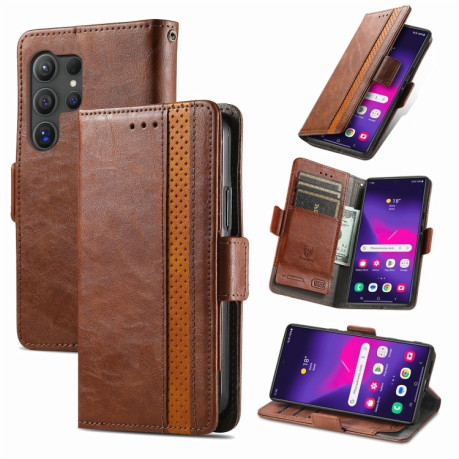Чохол-книжка CaseNeo Splicing Dual Magnetic Buckle Leather для Samsung Galaxy S24 Ultra 5G - коричневий