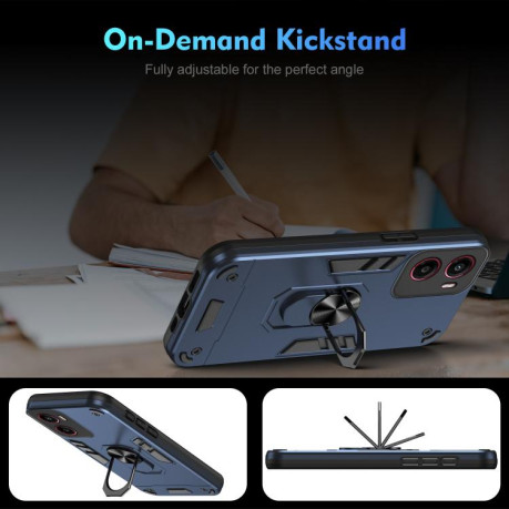 Ударозащитный чехол Shockproof Metal Ring Holder для Motorola Moto G05 - синий
