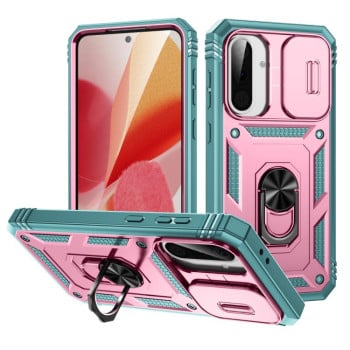 Чохол із шторкою на камеру Sliding Camshield та підставкою на Samsung Galaxy A36 5G - Pink+Green