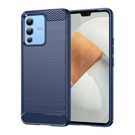 Противоударный чехол Brushed Texture Carbon Fiber на Vivo V23 5G - синий