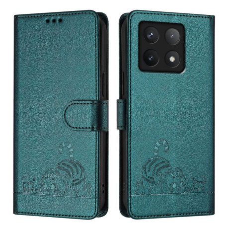 Чохол-книжка Cat Embossing Pattern на Xiaomi 14T Pro 5G - Peacock Green