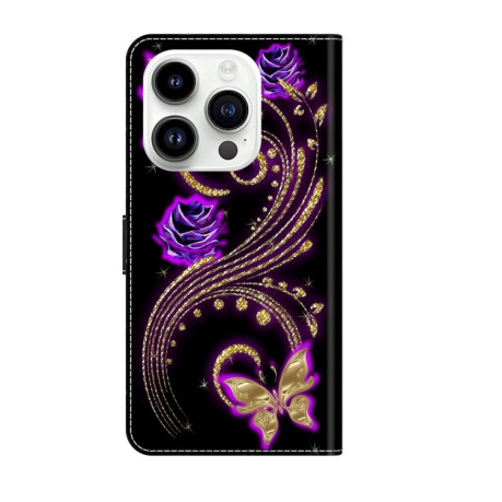 Чехол-книжка Crystal 3D Shockproof Protective Leather для iPhone 15 Pro - Purple Flower Butterfly