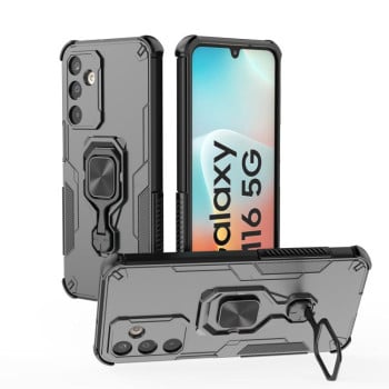 Противоударный чехол Metal Kickstand TPU Hybrid PC на Samsung Galaxy M16 5G — черный