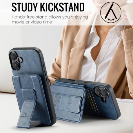 Чехол Fierre Shann Oil Wax Cow Leather Card Holder на iPhone 16 - синий