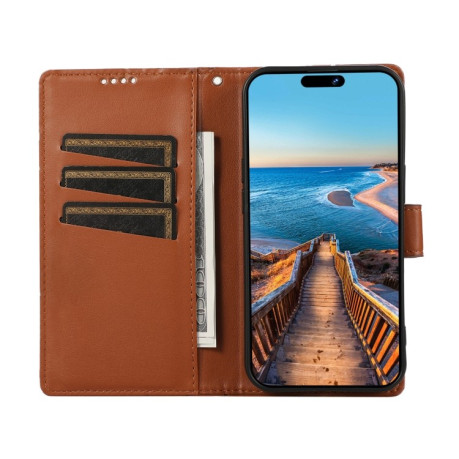 Чехол-книжка протиударний PU Genuine Leather Texture Embossed Line для Xiaomi Redmi Note 13 Pro 5G/Poco X6 5G - коричневый