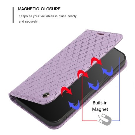 Чохол-книга RFID Diamond Lattice для iPhone 14/13 - фіолетовий
