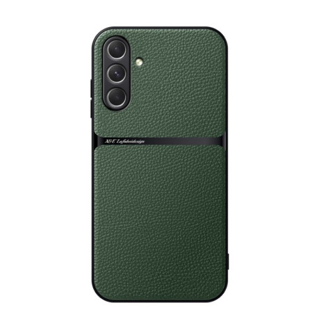 Противоударный чехол Litchi Leather Magnetic Full Coverage Shockproof на Samsung Galaxy A56 5G - зеленый