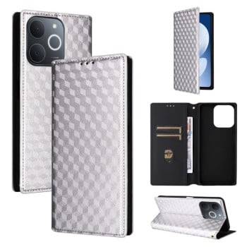 Чехол-книжка Cubic Grid с фактурой Calf для Realme Note 70T 4G / 70 4G — серебристый